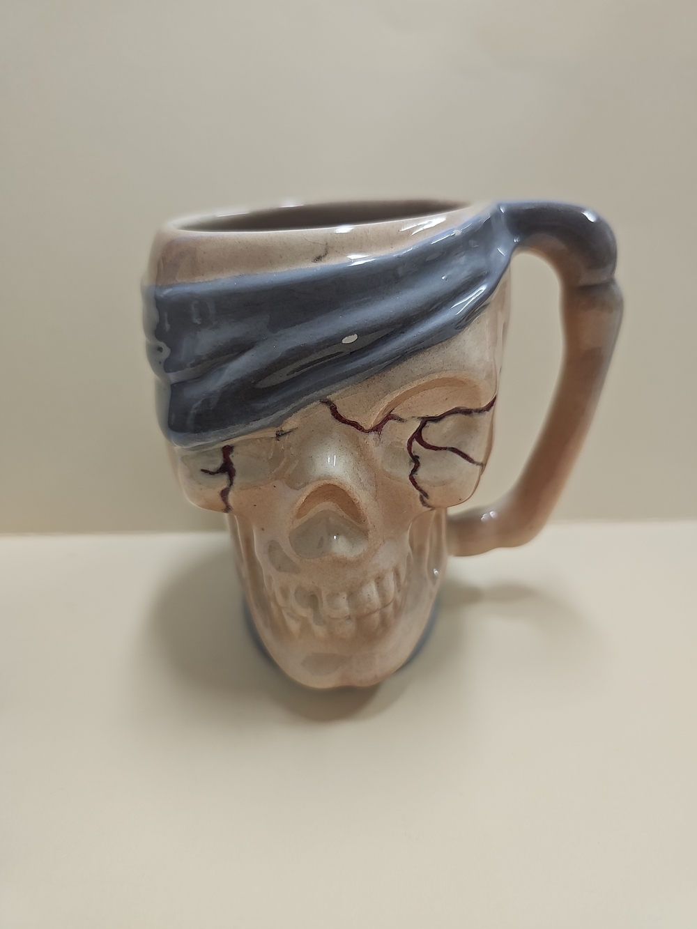 Halloween Decor Skull Ceramic Mug - Novelty Beige Coffee Cup